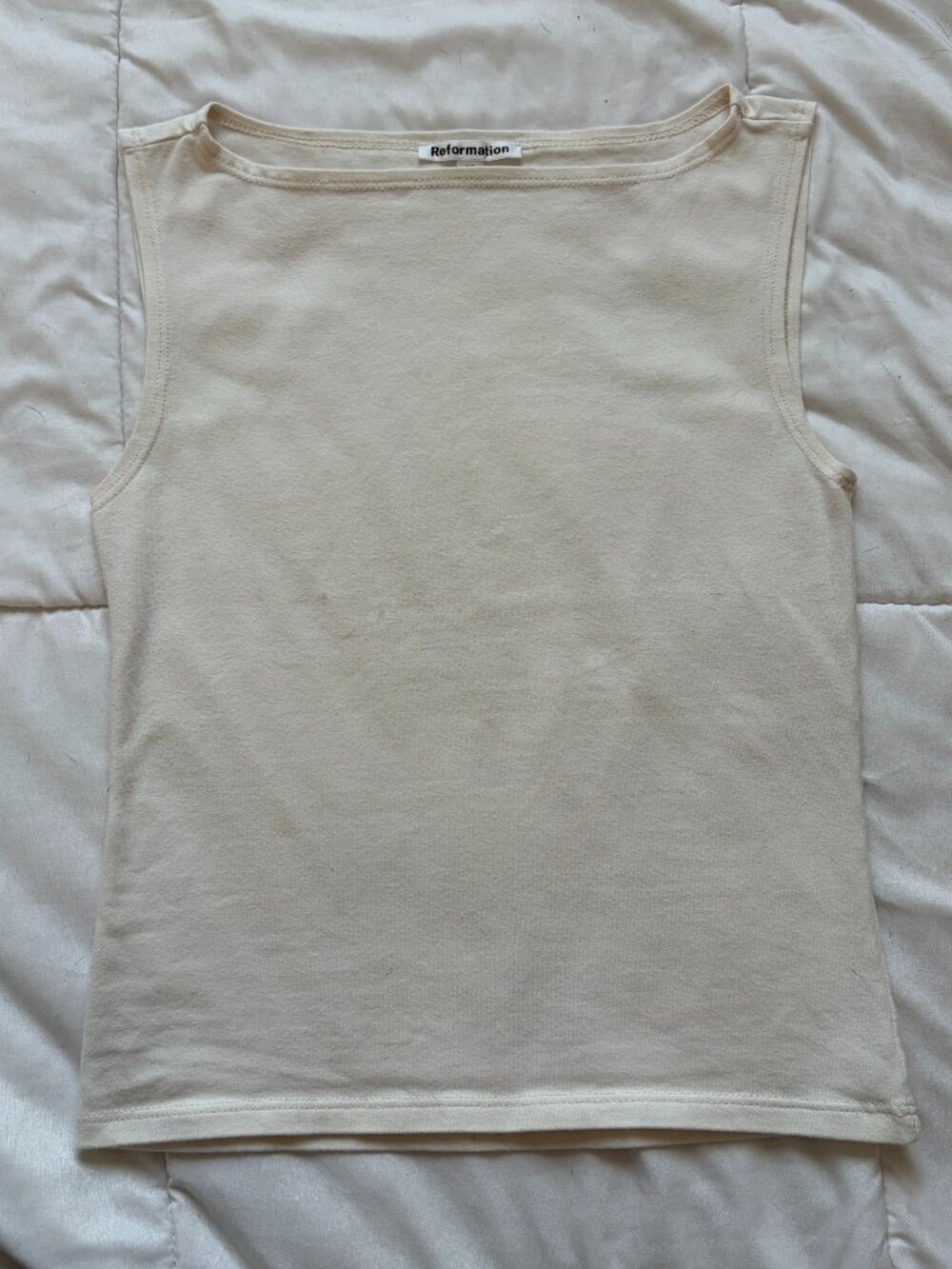 Reformation Cream Dusk Boat Neck Sleeveless Knit Tank Top XS